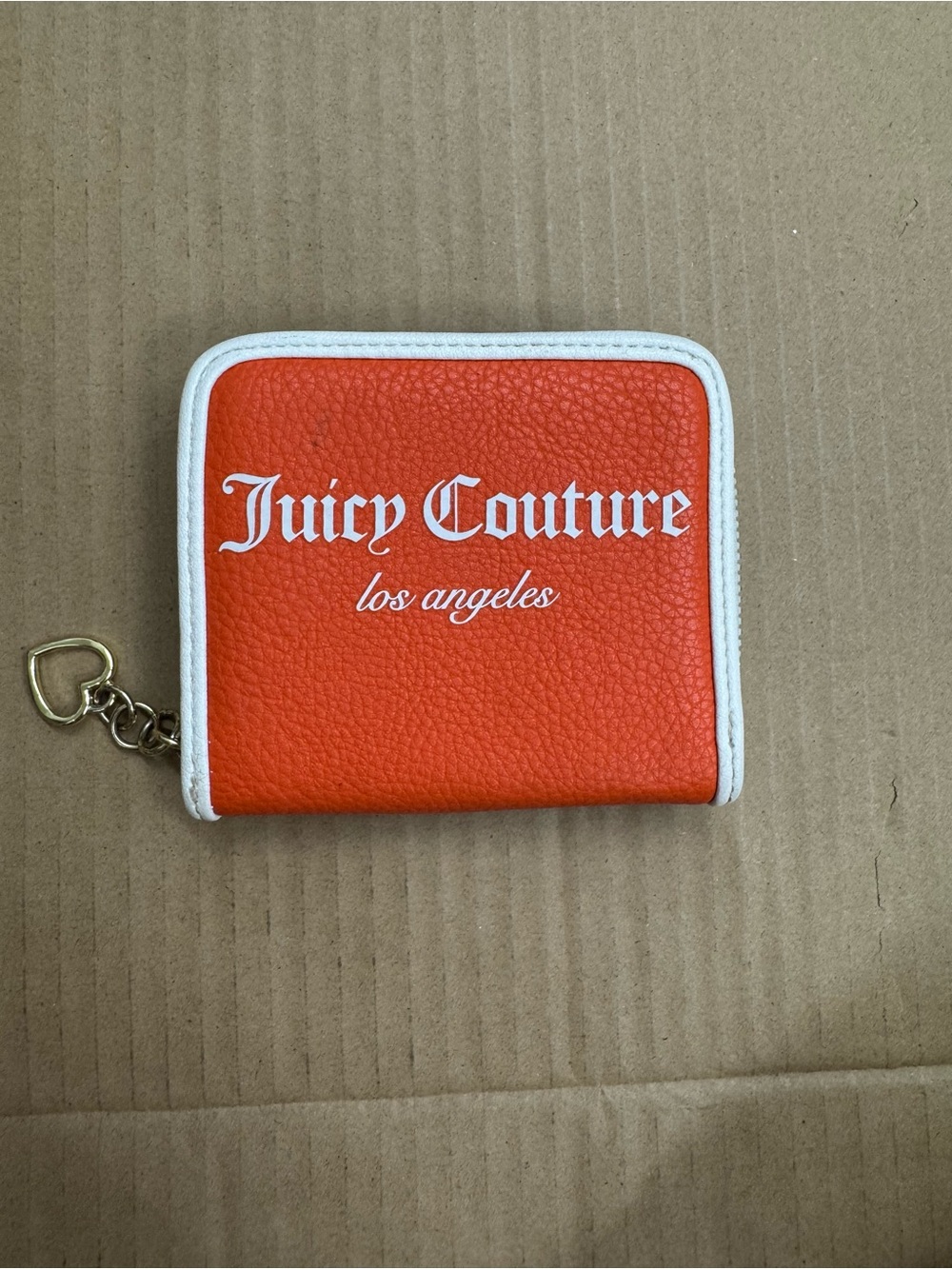 Juicy Couture Orange Wallet with White Trim and Gold Heart Charm